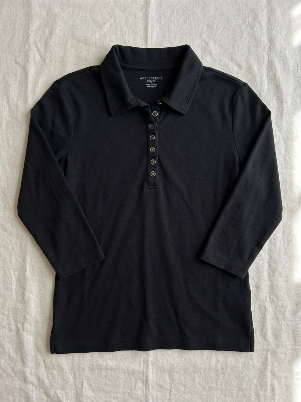 Appleseed’s Petites Black 100% Cotton 3/4 Sleeve Henley Polo Shirt Size Petite M